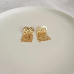 14K Gold-Plated Heart Tassel Earrings - elegant Snake Chain Tassel