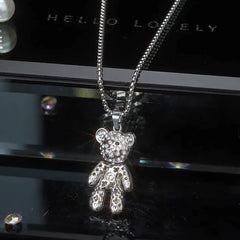 14K Gold-Plated Hip-Hop Bear Long Necklace worn to showcase its length and pendant detail