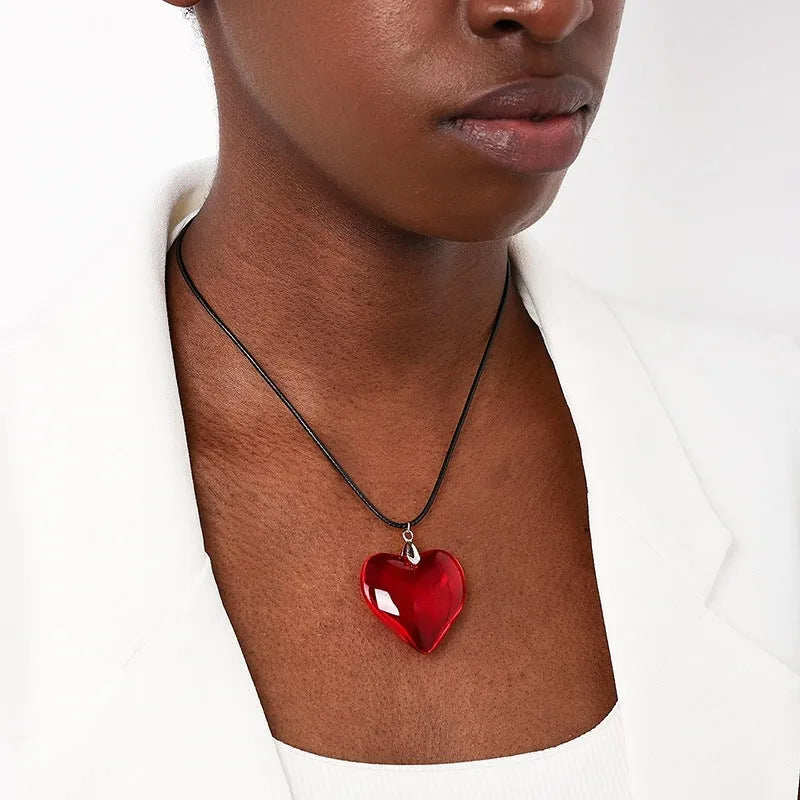 14K Gold-Plated Hip-Hop Red Heart Necklace - beautiful Red Heart Necklace