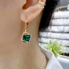 Close-up detail of the sparkling zircons and plating on the Hollow Crystal Earrings