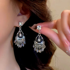 14K Gold-Plated Hollow Crystal Tassel Earrings - elegant Hollow Tassel Earrings