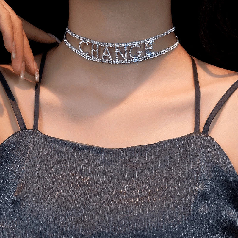 14K Gold-Plated Hollow Diamond Letter Necklaces worn to showcase its length and pendant detail