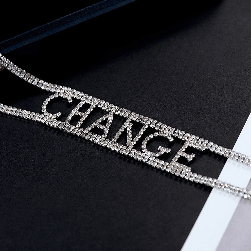 Detailed view of the 14K Gold-Plated Hollow Diamond Letter Necklaces chain and pendant