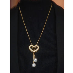 Close-up of the pendant and clasp on the Heart Pearl Lariat