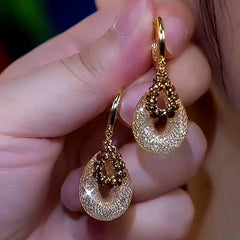 14K Gold-Plated Hollow Mesh Wter Drop Earrings - elegant Mesh Water Drop