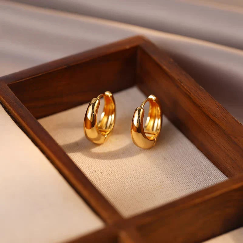 Angled view of the 14K Gold-Plated Hoop Earrings