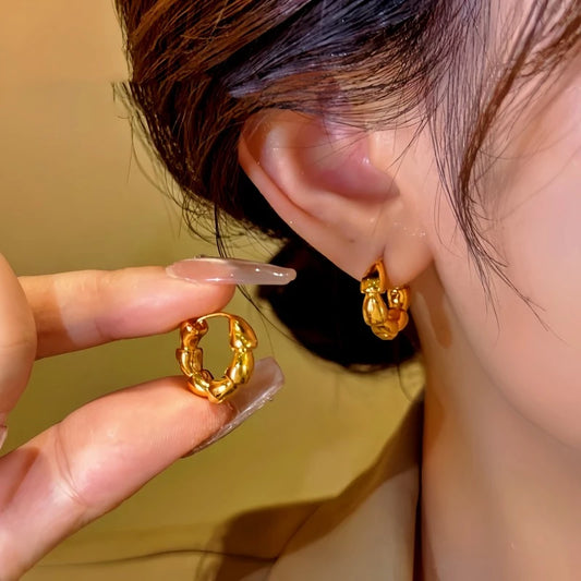 14K Gold-Plated Hoop Earrings - elegant Chunky Hoop Earrings