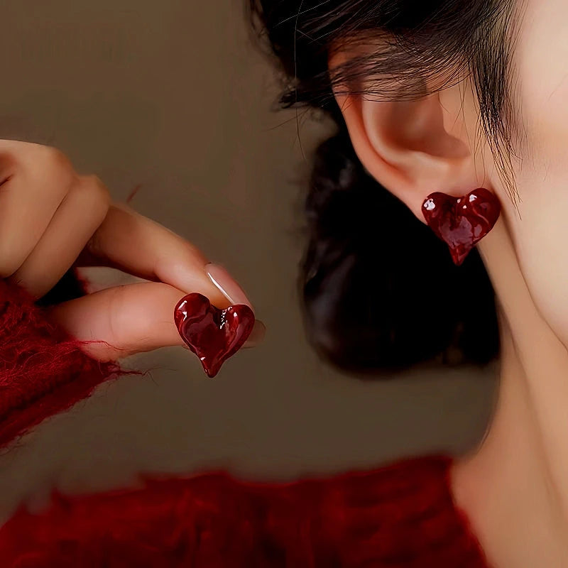 14K Gold-Plated Irregular Heart Stud Earrings - elegant Irregular Heart Studs