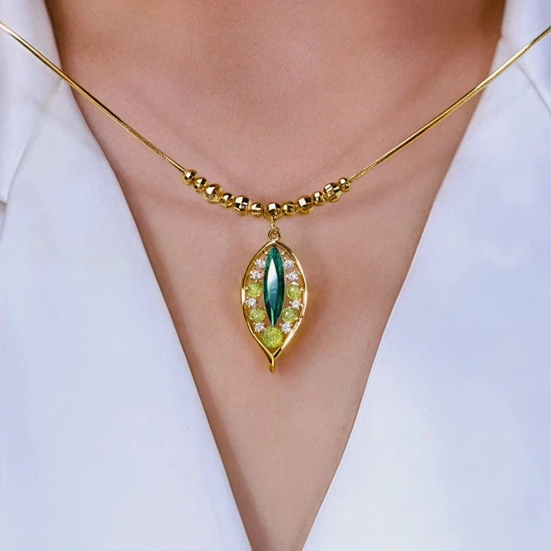 14K Gold-Plated Jade Leaf Necklace - beautiful Carved Jade Leaf