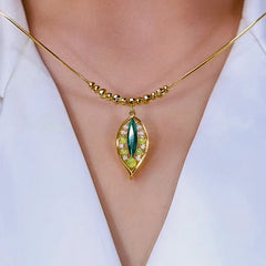 14K Gold-Plated Jade Leaf Necklace - beautiful Carved Jade Leaf