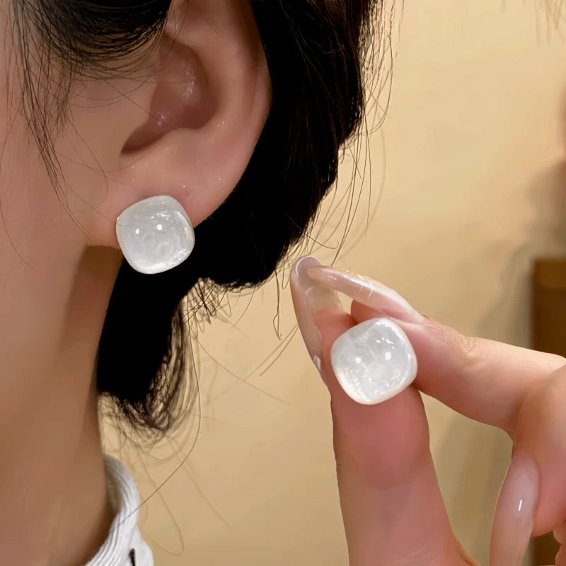 14K Gold-Plated Jade Sugar Cube Stud Earrings - elegant Jade Cube Studs