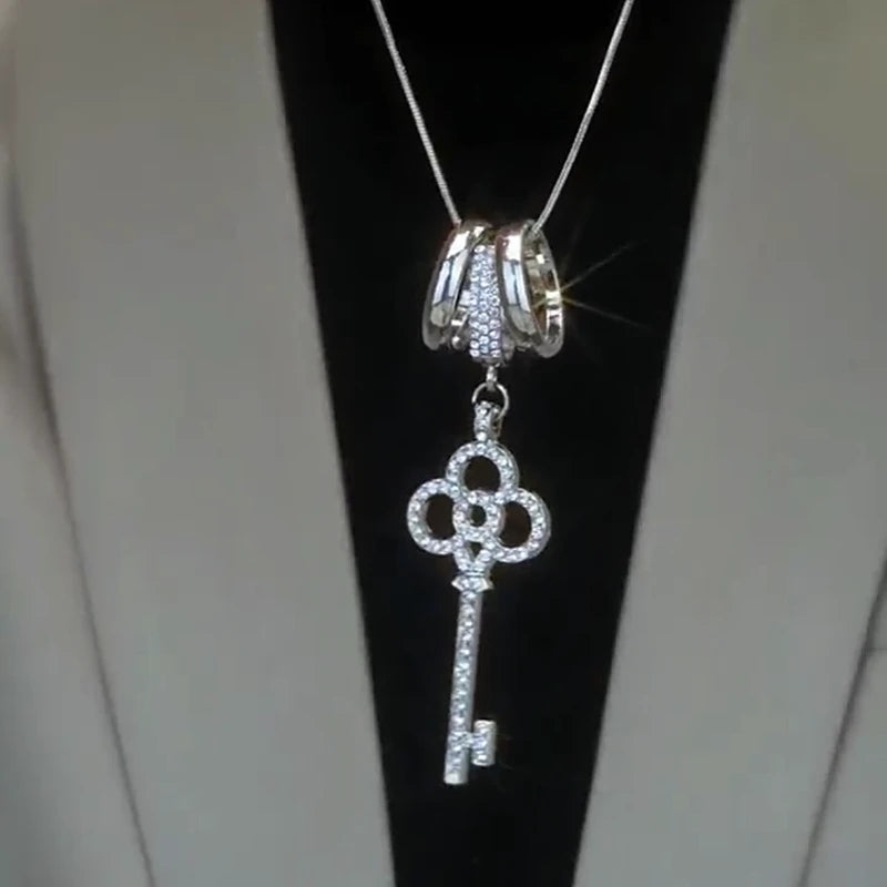 14K Gold-Plated Key Pendant Necklace worn to showcase its length and pendant detail