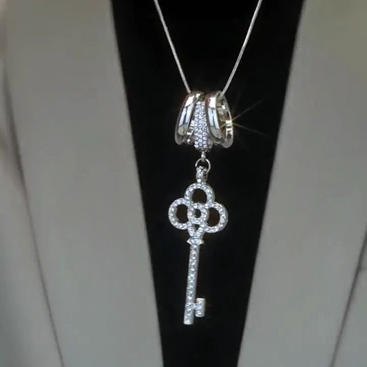 14K Gold-Plated Key Pendant Necklace worn to showcase its length and pendant detail