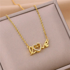 14K Gold-Plated LOVE Letter Necklace worn to showcase its length and pendant detail
