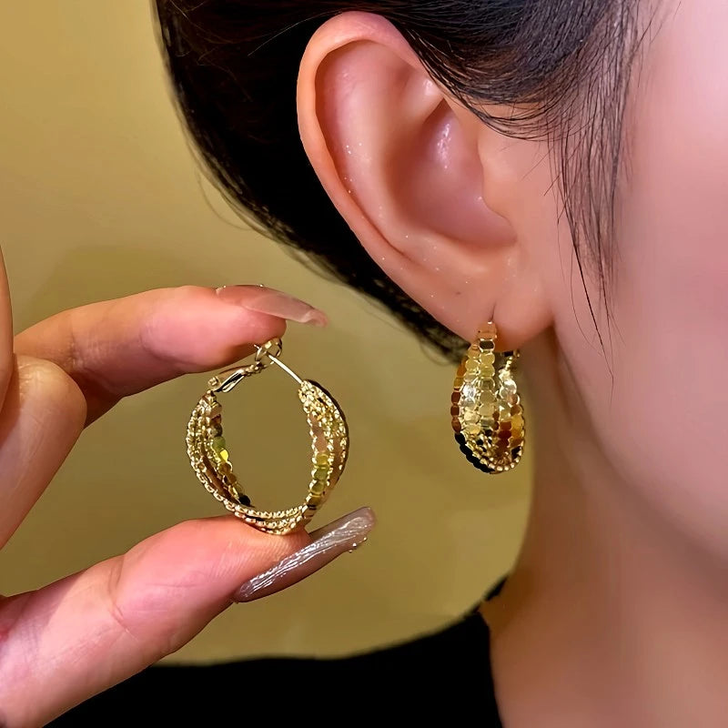 14K Gold-Plated Lace Hoop Earrings - elegant Lace Hoop Earrings