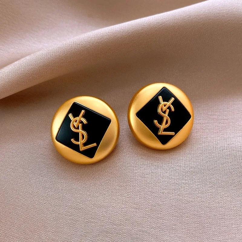 Angled view of the 14K Gold-Plated Letter Stud Earrings