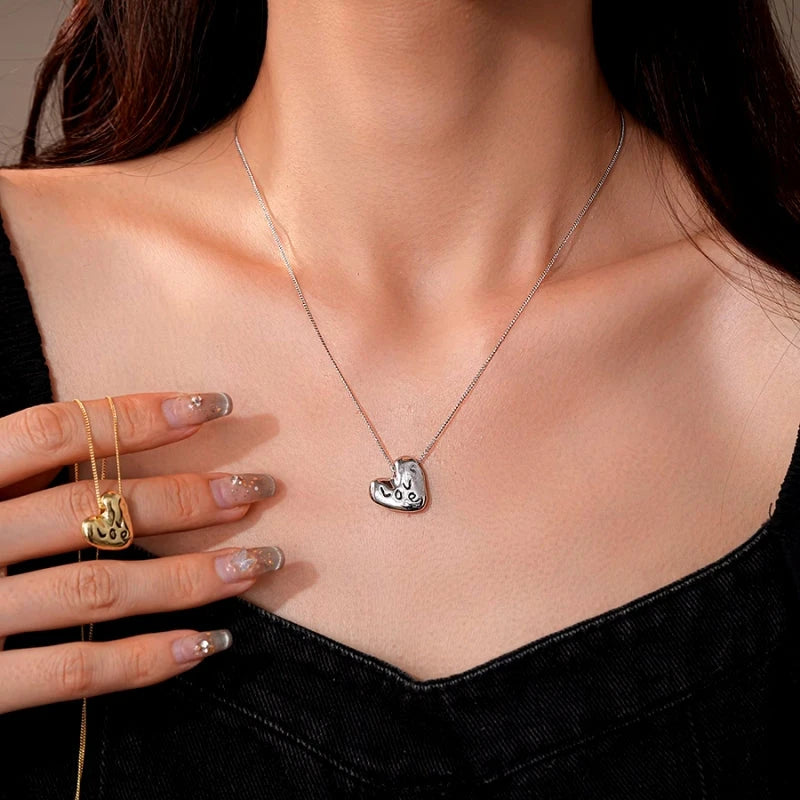 14K Gold-Plated Love Letter Heart Necklace - beautiful Love Script Necklace