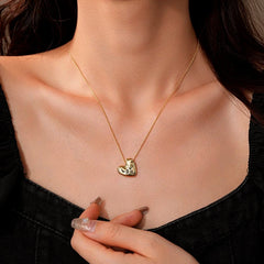 14K Gold-Plated Love Letter Heart Necklace worn to showcase its length and pendant detail