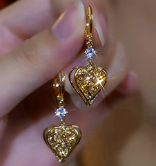 14K Gold-Plated Luxury Bling Heart Earrings - elegant Bling Heart Earrings