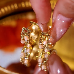 14K Gold-Plated Luxury Brown Zircon Cat's Eye Hoop Earrings - elegant Cat's Eye Hoops