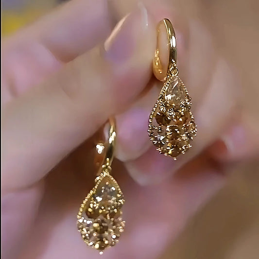 14K Gold-Plated Luxury Brown Zircon Diamond Earrings - elegant Brown Zircon Earrings