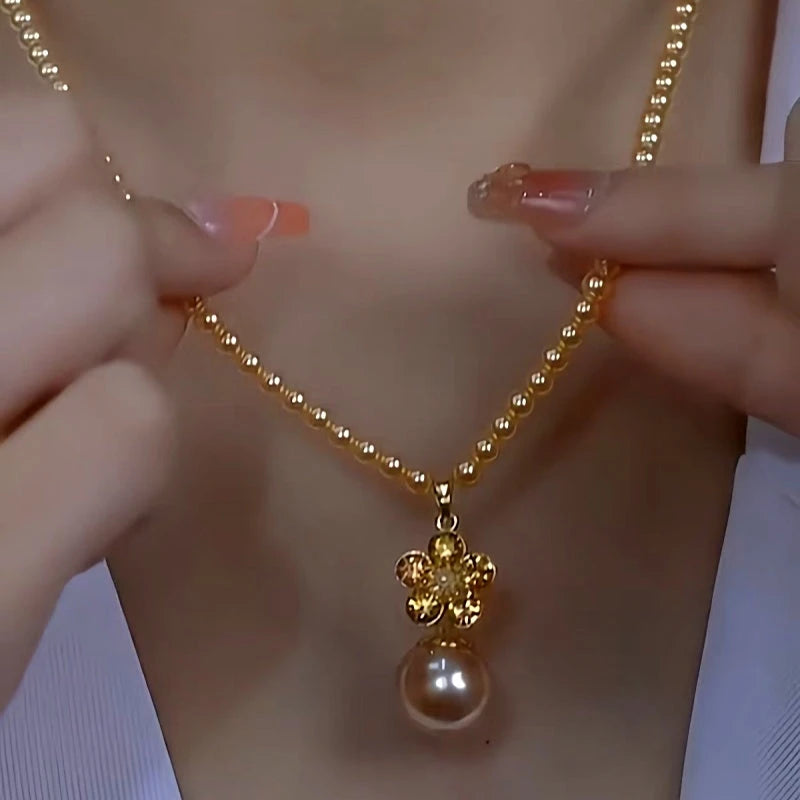 14K Gold-Plated Luxury Brown Zircon Pearl Necklace - beautiful Baroque Pearl Necklace