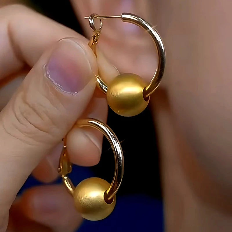 14K Gold-Plated Luxury Brushed Ball Hoop Earrings - elegant Brushed Ball Hoops