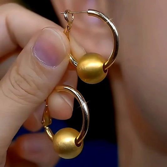 14K Gold-Plated Luxury Brushed Ball Hoop Earrings - elegant Brushed Ball Hoops