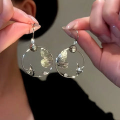 14K Gold-Plated Luxury Butterfly Ear Hook Earrings - elegant Pave Butterfly Hooks