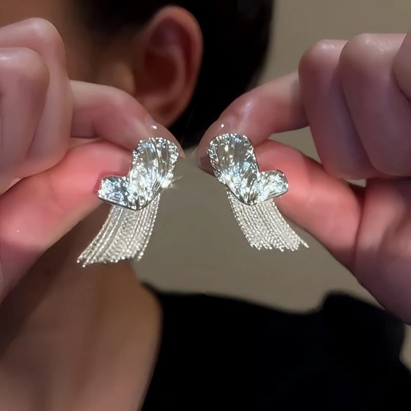 Close-up detail of the sparkling zircons and plating on the Crystal Tassel Earrings