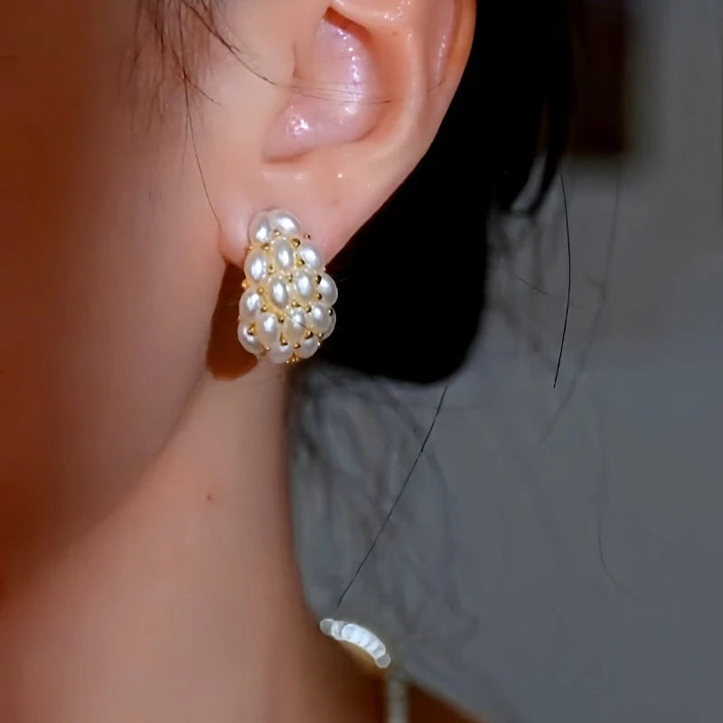 Close-up detail of the sparkling zircons and plating on the Pearl C-Hoop