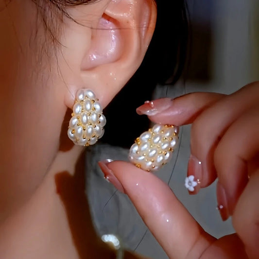 14K Gold-Plated Luxury C-Shaped Pearl Earrings - elegant Pearl C-Hoop