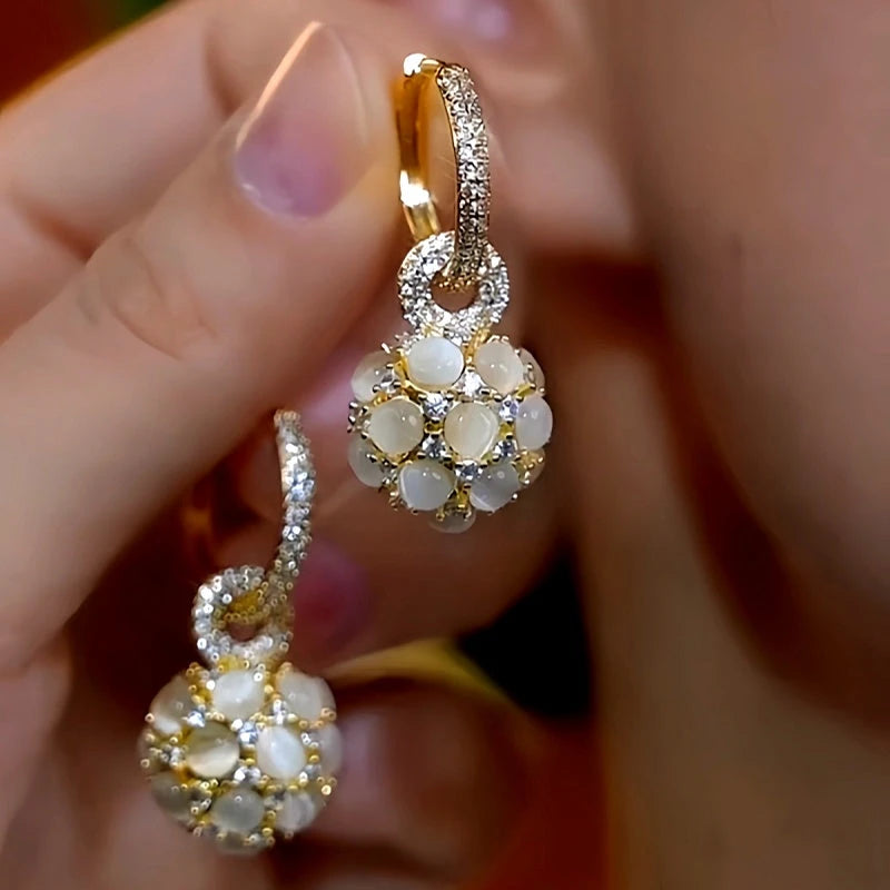 14K Gold-Plated Luxury Cat's Eye Ball Earrings - elegant Cat's Eye Drops