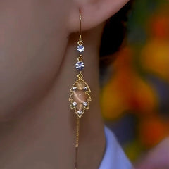 Close-up detail of the sparkling zircons and plating on the Cat's Eye Leaf Threaders