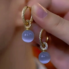 14K Gold-Plated Luxury Cat's Eye Stone Ball Earrings - elegant Cat's Eye Drops