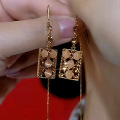 14K Gold-Plated Luxury Coffee-Colored Square Water Drop Earrings - elegant Coffee Threaders