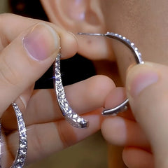 Close-up detail of the sparkling zircons and plating on the Fishtail Dangle Earrings