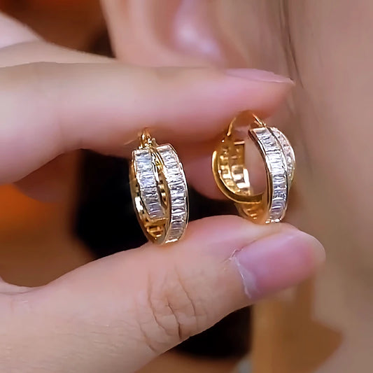 14K Gold-Plated Luxury Crystal Geometric Earrings - elegant Geometric Hoop Earrings