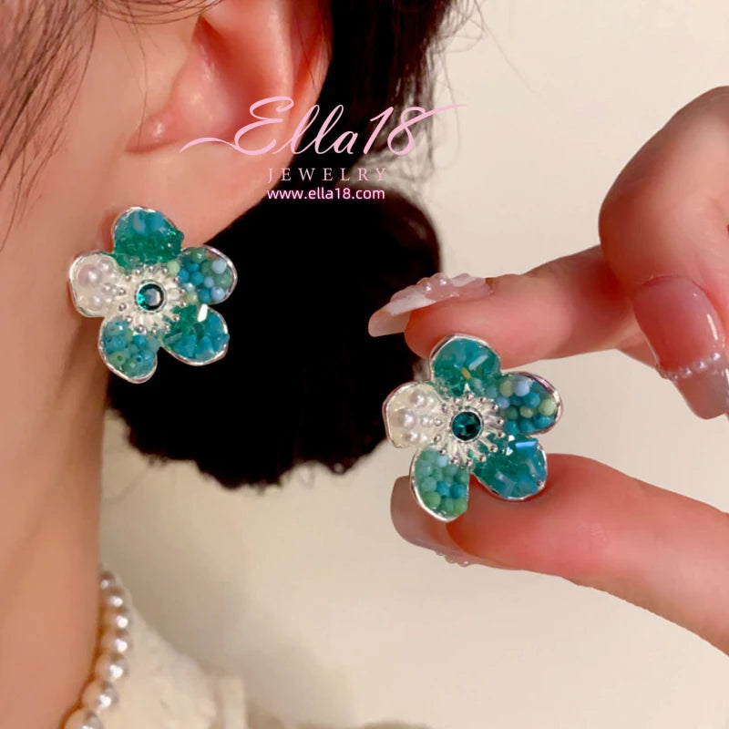 14K Gold-Plated Luxury Design Beaded Petal Flower Earrings - elegant Petal Flower Earrings