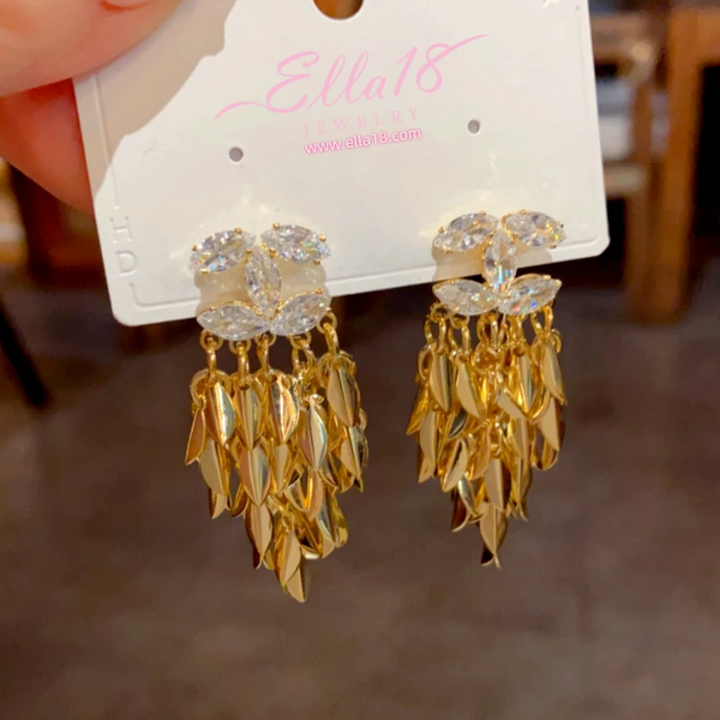 14K Gold-Plated Luxury Design Leaf Tassel Earrings - elegant Leaf Tassel Earrings