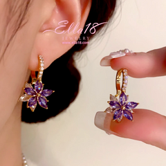 14K Gold-Plated Luxury Design Purple Zircon Diamond Flower Earrings - elegant Purple Zircon Earrings
