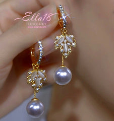 14K Gold-Plated Luxury Design Zircon Diamond Cat's Eye Stone Pearl Earrings - elegant Cat's Eye Earrings