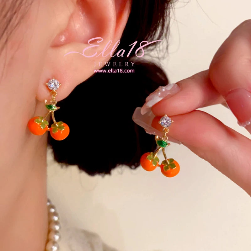 14K Gold-Plated Luxury Design Zircon Diamond Persimmon Earrings - elegant Persimmon Fruit Earrings