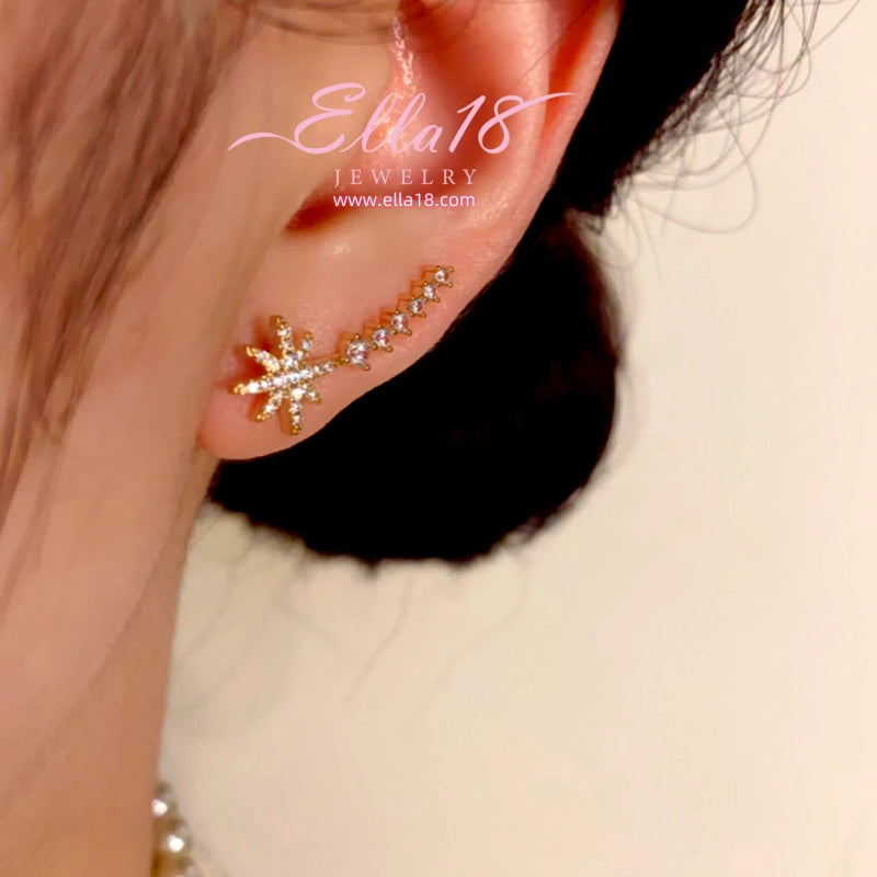 14K Gold-Plated Luxury Design Zircon Diamond Star Crawler - elegant Star Crawler Earrings