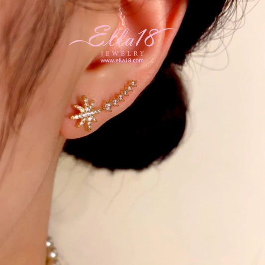 14K Gold-Plated Luxury Design Zircon Diamond Star Crawler - elegant Star Crawler Earrings