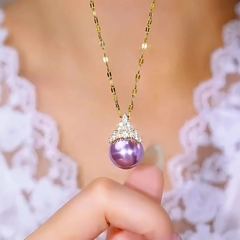 Close-up of the pendant and clasp on the Purple Pearl Necklaces