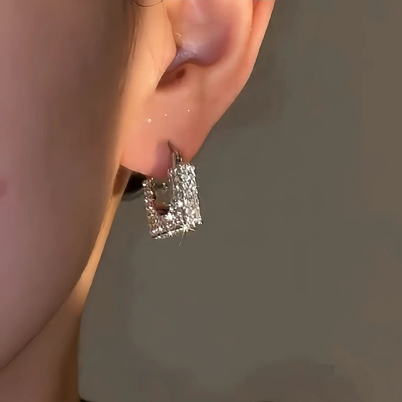 14K Gold-Plated Luxury Diamond-Studded Square Chanel-Style Bag Earrings - elegant Bag-Shaped Earrings