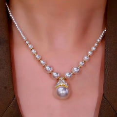 14K Gold-Plated Luxury Diamond Pearl Necklaces worn to showcase its length and pendant detail