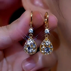 14K Gold-Plated Luxury Diamond Water Drop Earrings - elegant Water Drop Earrings