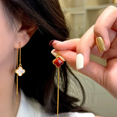 14K Gold-Plated Luxury Four-Leaf Flower Threader Earrings - elegant Flower Threader Earrings